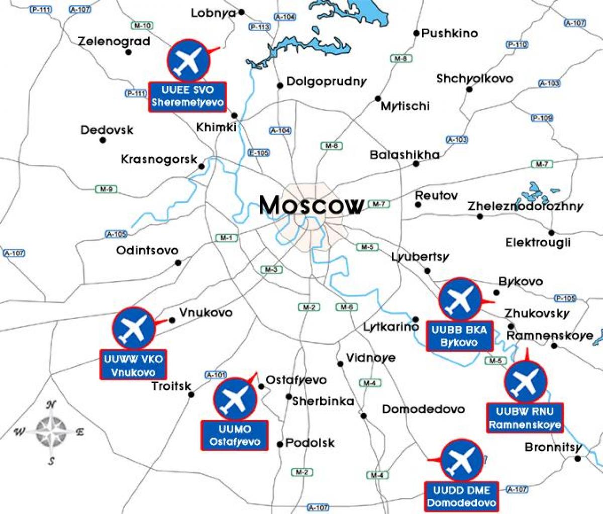 kort af Moskvu flugvöllum