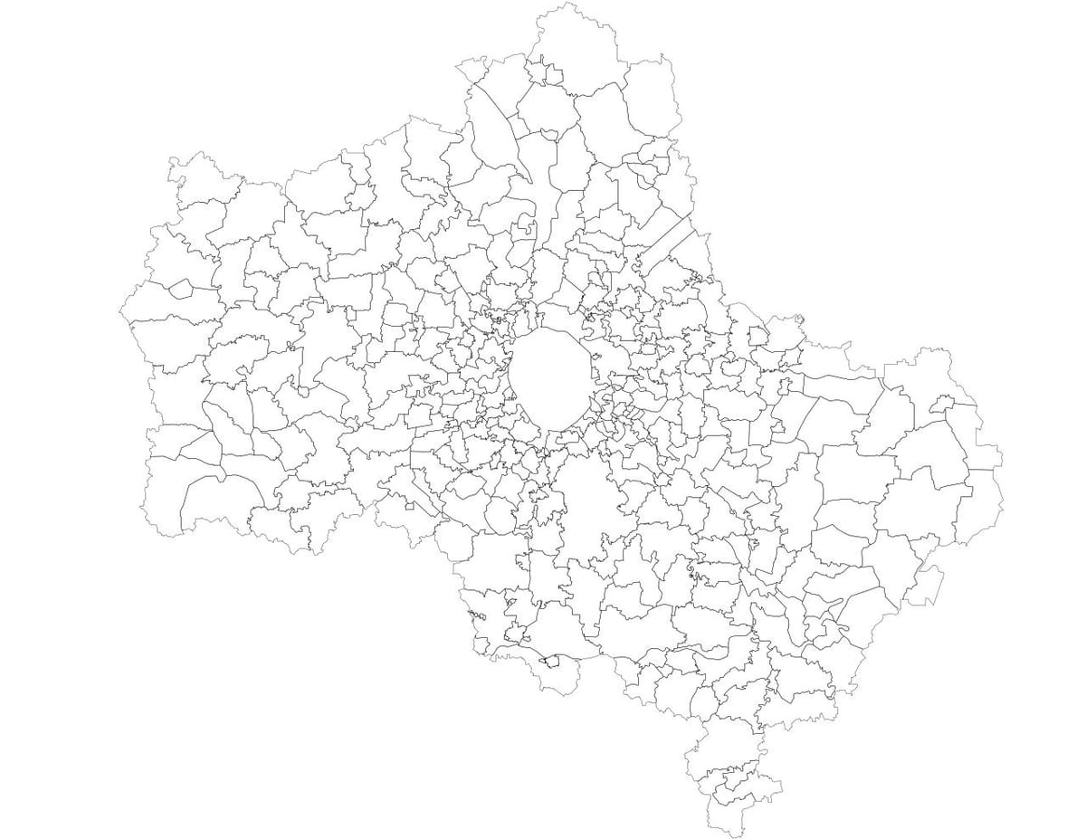Moskva sveitarfélög kort