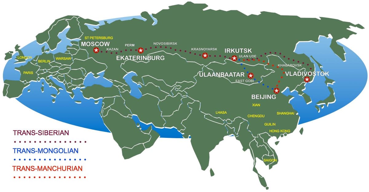 Beijing til Moskvu lest leið kort