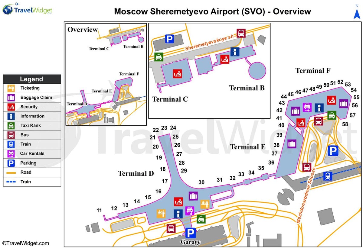 Sheremetyevo kort af flugstöð