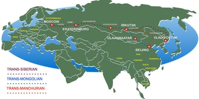 Kort af Moskvu að vladivostok lest leið